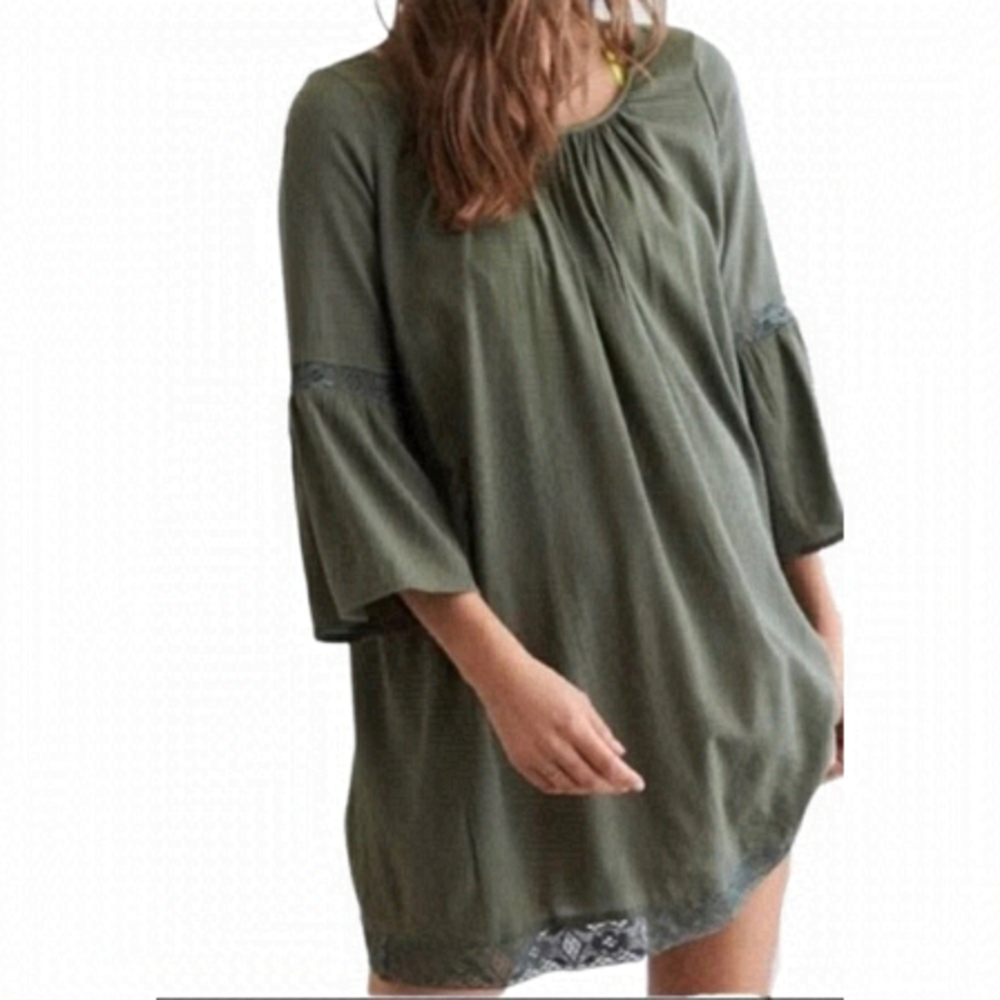 Aerie Peasant Green Oversized Scoop Back Dress Size Small